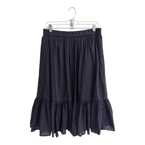 J Crew Black Swiss Dot Ruffle Trim Cotton Midi Skirt Womens Size 8 Elastic Waist - Picture 2 of 12